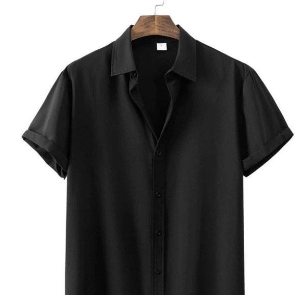 Casual Men's black button shirt - Picture 1 of 8